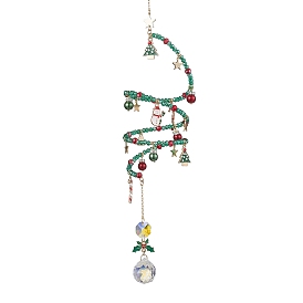 Christmas Theme Glass Beaded Hanging Ornaments, Alloy Enamel Charm for Home Garden Decorations