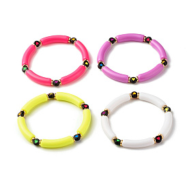 Acrylic Chunky Curved Tube Beaded Stretch Bracelet with Heart for Women