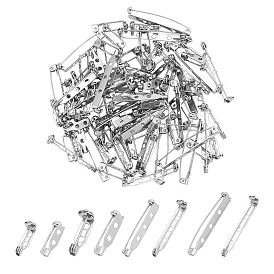 80Pcs 4 Styles 304 Stainless Steel Brooch Findings Sets, Back Bar Pins, with Hole