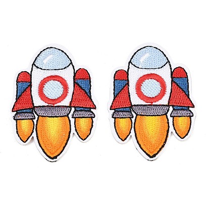 Нашивки из полиэстера и вискозы, изготовленные методом компьютерной вышивки, пришиваемые и приклеиваемые утюгом., аппликация, ракета