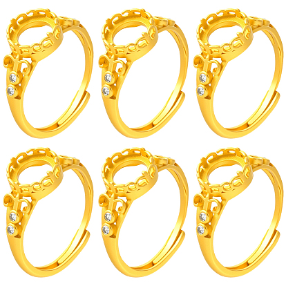 6компоненты регулируемых латунных колец для пальцев, кольцо с кристаллами и стразами