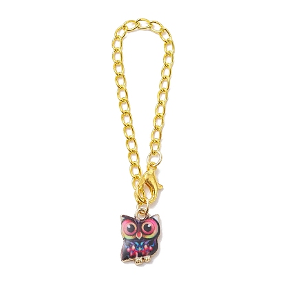 Owl Alloy Pendants Decorations, with Iron Twisted Chains Curb Chains and Zinc Alloy Lobster Claw Clasps