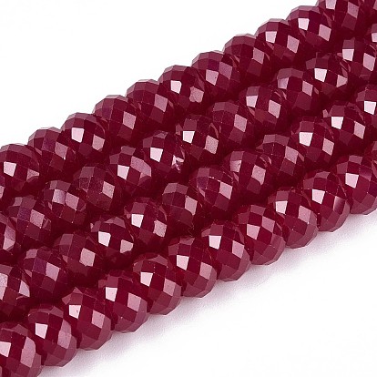 Нити бусин из красного корунда, выращенного в лаборатории, граненые, рондель