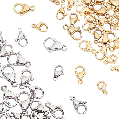 64Pcs 8 Style 304 Stainless Steel Lobster Claw Clasps, Parrot Trigger Clasps, Manual Polishing