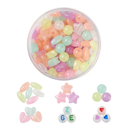 396pcs Luminous Acrylic Beads, Transparent & Opaque Letter Acrylic Beads Set, Glow in the Dark, Heart & Oval & Star & Round & Flat Round