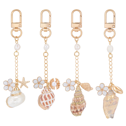 4 шт. подвесные украшения из сплава натуральных ракушек и цветов, с поворотными застежками сплава