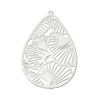 201 подвески из нержавеющей стали, Подвески в форме капли с узором из листьев гинкго, гравированные металлические украшения
