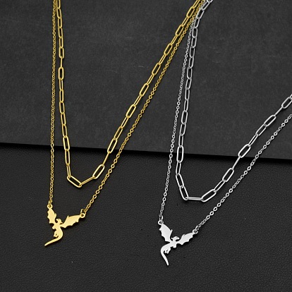 304 Двухслойные ожерелья с подвеской в виде дракона из нержавеющей стали для женщин и мужчин