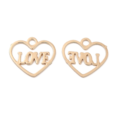 Long-Lasting Plated Brass Charms, Hollow Heart with Word Love Charm