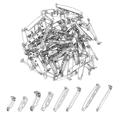 80Pcs 4 Styles 304 Stainless Steel Brooch Findings Sets, Back Bar Pins, with Hole