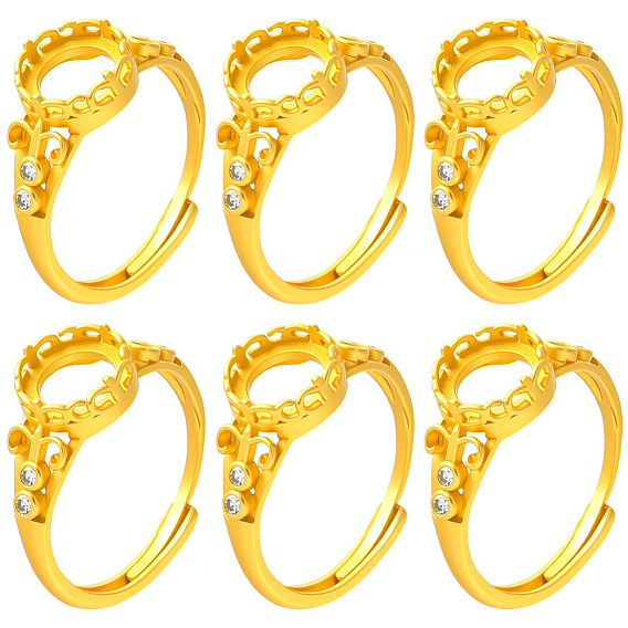 6компоненты регулируемых латунных колец для пальцев, кольцо с кристаллами и стразами