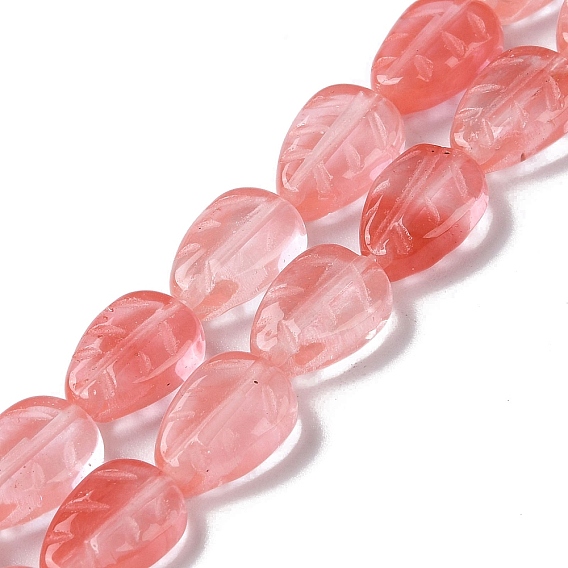 Cuentas de vidrio de cuarzo de cereza hebras, hoja