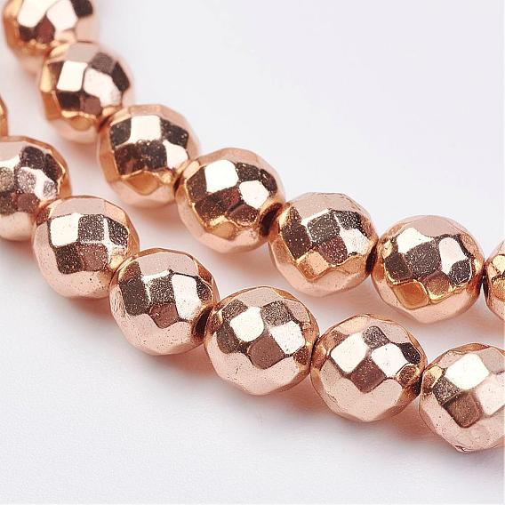 Non-magnetic Synthetic Hematite Bead Strands, Faceted, Round
