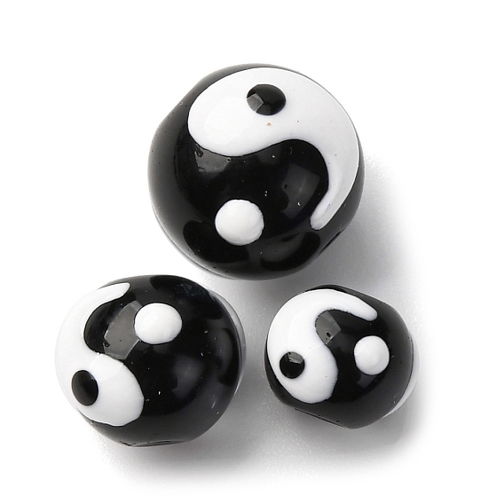 Бусины лэмпворк , бусины ручной работы, круглый с инь-ян