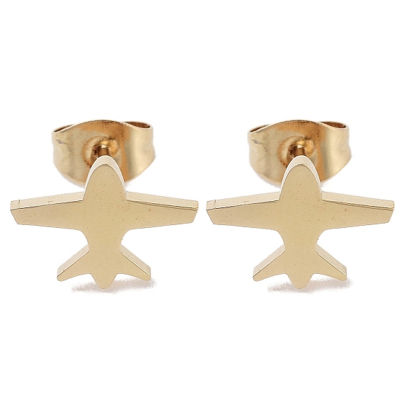 PVD Vacuum Plating 304 Stainless Steel Stud Earrings for Women, Airplane