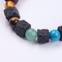 Natural Gemstone Beaded Stretch Bracelets, with Lava Rock Beads, Chakra Jewelry