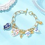 Браслеты ручной работы из фарфора и сплава с бусинами и подвесками, Браслеты из алюминиевых цепочек и скрепок для женщин, сердце и цветок и бантик