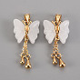 Imitation Jade Glass Pendants, with Brass Findings, Butterfly, Light Gold