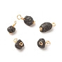 Luster Natural Lava Rock Charms, with Golden Tone Brass Wire Wrapped, Nuggets