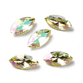 Glass Rhinestone Cabochons, Pointed Back & Back Plated, Faceted, Horse Eye
