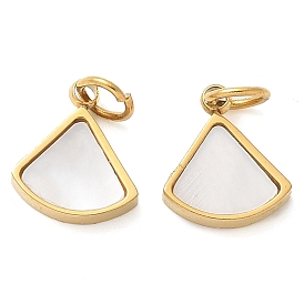 304 подвески-веера из натуральной белой ракушки из нержавеющей стали, с прыжковых колец, ручная полировка, ионное покрытие (ip)