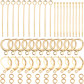 40 шт 2 стили латунные серьги с рычагом назад, с петлями, с 100шт. соединительными кольцами и 40шт. булавками разных стилей