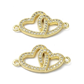 Rack Plating Brass Micro Pave Clear Cubic Zirconia Pendants, Long-Lasting Plated, Lead Free & Cadmium Free, Heart Shape