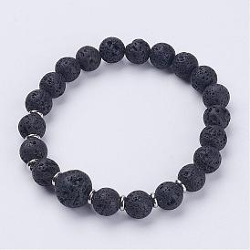 Bracelets extensibles en perles de lave naturelle, Avec 304 entretoises en perles en acier inoxydable