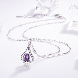 Collares con colgante de circonita cúbica pavimentados de latón, flor, Platino