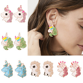 Sparkling Unicorn Stud Earrings for Women, Cute Animal Jewelry Accessories