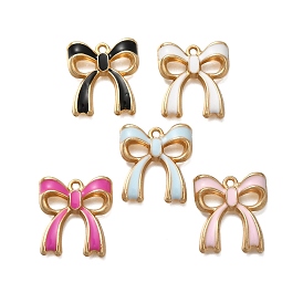 Rack Plating Alloy Enamel Pendants, Bowknot Charm, Golden