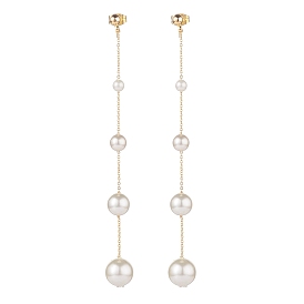 Shell Pearl Beaded Dangle Stud Earrings, Brass Chain Tassel Long Drop Earrings for Women