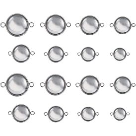 DIY Link Findings, with 304 Stainless Steel Cabochon Connector Settings and Transparent Glass Cabochons, Flat Round
