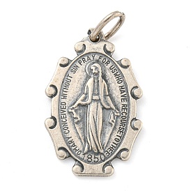 925 Thai Sterling Silver Holy Virgin Mary Pendants, Religion Oval Charms with Jump Rings & 925 Stamp