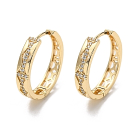 Brass with Clear Cubic Zirconia Hoop Earrings, Hollow Half Round