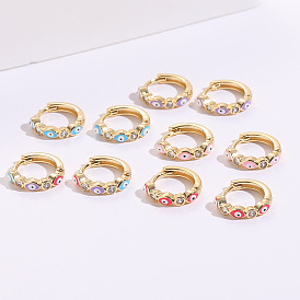 Colorful Eye Oil Zircon Earrings - 14K Gold Devil's Eye Ear Studs for Women
