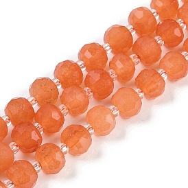 Natural Orange Aventurine Beads Strands, Faceted, Rondelle, with Seed Beads