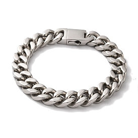 201 Stainless Steel Cuban Link Chain Bracelets, with Snap Clasp