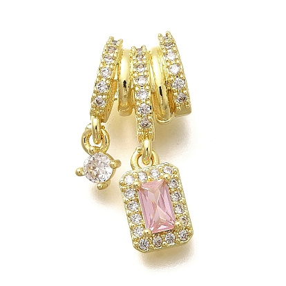 Покрытие стойки латунь микропаве прозрачные подвески из кубического циркония, прямоугольник амулеты, долговечный, без свинца и без кадмия