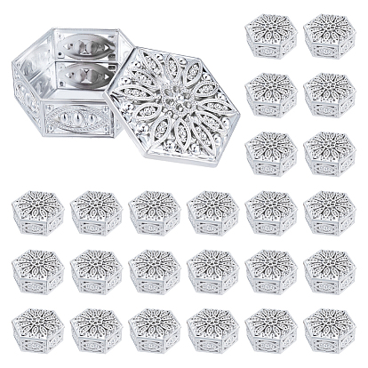 26Pcs PP Plastic Trinkets Storage Boxes with Lid, Hollow Floral Hexagon Cases