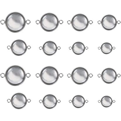 DIY Link Findings, with 304 Stainless Steel Cabochon Connector Settings and Transparent Glass Cabochons, Flat Round