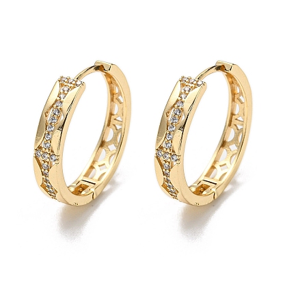 Brass with Clear Cubic Zirconia Hoop Earrings, Hollow Half Round