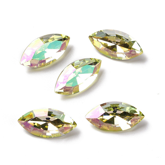 K9 Glass Rhinestone Cabochons, Pointed Back & Back Plated, Faceted, Horse Eye