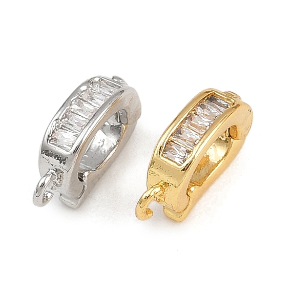 Овальные латунные застежки с микропаве из прозрачного кубического циркония, стойки покрытие, долговечный, без свинца и без кадмия