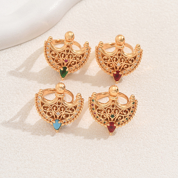 Винтажные геометрические роскошные латунные кольца с паве из кубического циркония для женщин, золотые