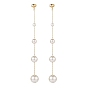 Shell Pearl Beaded Dangle Stud Earrings, Brass Chain Tassel Long Drop Earrings for Women