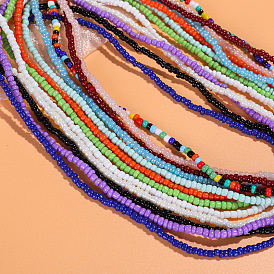 Bohemian Colorful Rice Bead Necklace for Women, Short Card Neck Chain with Dual Use