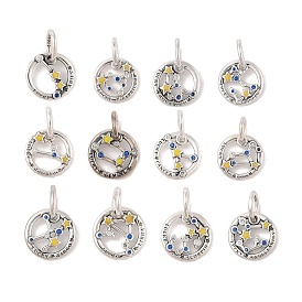 Luminous 925 Sterling Silver Rhinestone Constellation Charms, Glow in the Dark Enamel Constellation Charms with Oval Jump Rings, Antique Silver