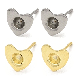 Heart 201 Stainless Steel Stud Earring Findings, Earring Settings with 304 Stainless Steel Pins
