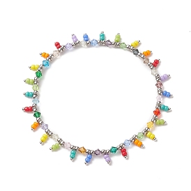 Colorful Glass Seed Beaded Charms Stretch Anklet for Women